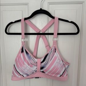 Pink Striped Women's Bikini Top, Adjustable Straps & Removable Light Padding